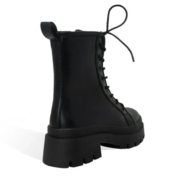 Heeled Boots for Women Combat Boot Lace Up Knee High Boots - Picture 2 of 4